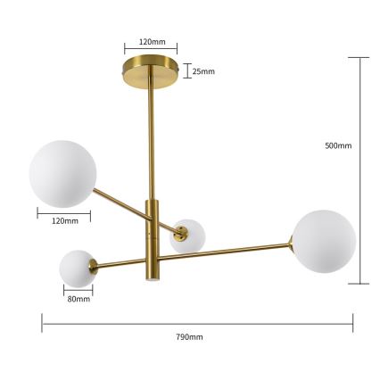 Taklampa med stång DORADO 4xG9/40W/230V, guldig