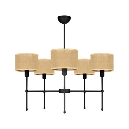 Taklampa med stång MADELA 5xE14/40W/230V jute/svart
