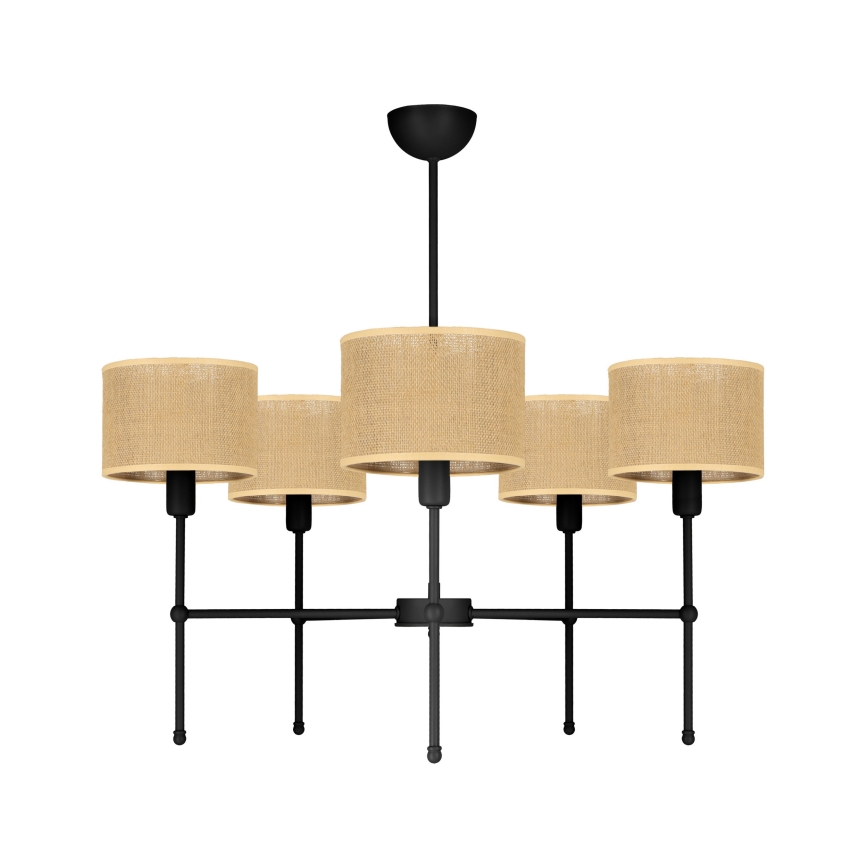 Taklampa med stång MADELA 5xE14/40W/230V jute/svart