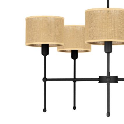 Taklampa med stång MADELA 5xE14/40W/230V jute/svart