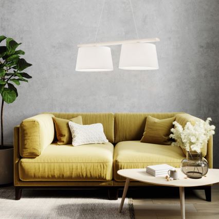 Taklampa med vajer AIDA 2xE27/60W/230V Ø 35 cm ek/vit