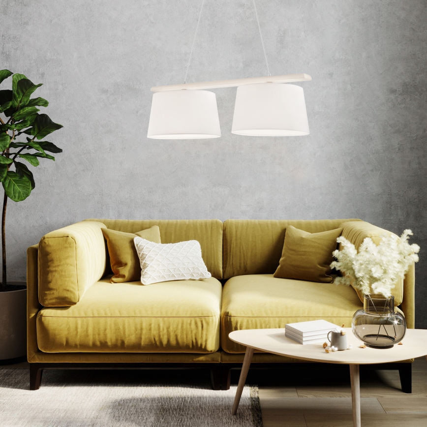 Taklampa med vajer AIDA 2xE27/60W/230V Ø 35 cm ek/vit