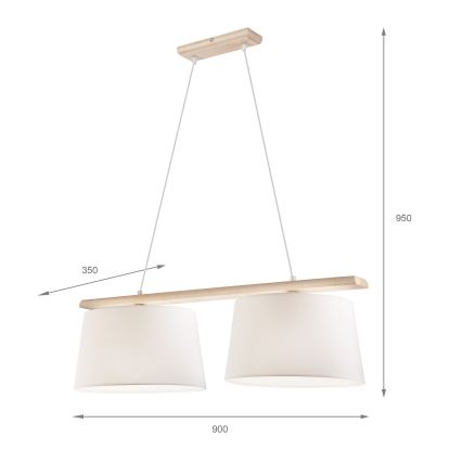 Taklampa med vajer AIDA 2xE27/60W/230V Ø 35 cm ek/vit