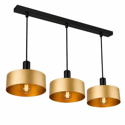 Taklampa med vajer HAKI 3xE27/60W/230V guld/svart