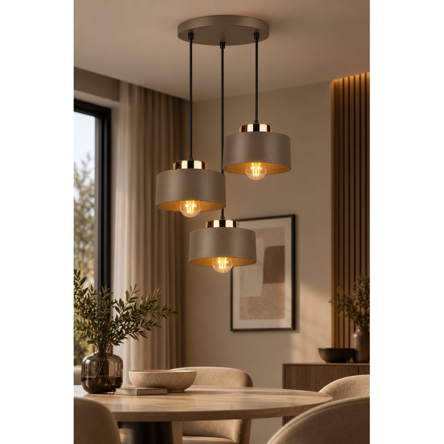 Taklampa med vajer IGNIA 3xE27/60W/230V brun/guld