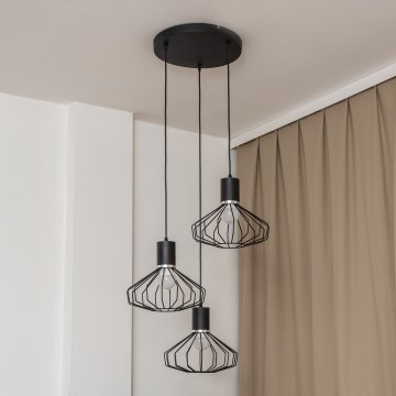 Taklampa med vajer SOLANO 3xE27/15W/230V svart/blank krom