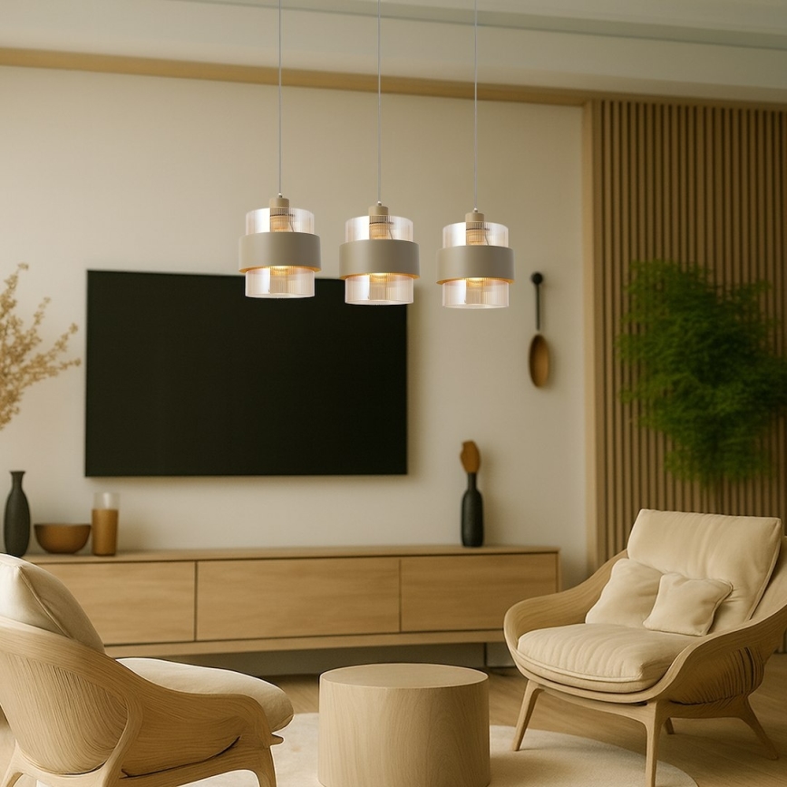 Taklampa med vajer VALENTINO 3xE27/15W/230V beige/klar