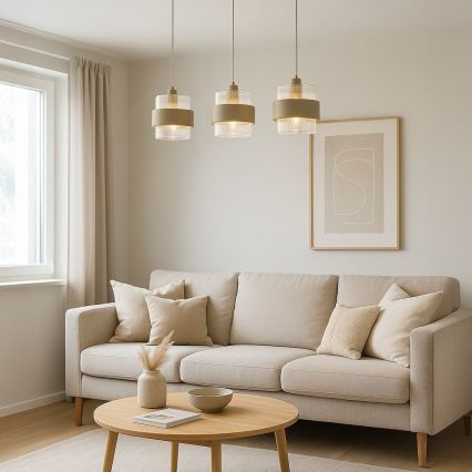 Taklampa med vajer VALENTINO 3xE27/15W/230V beige/klar