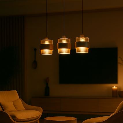 Taklampa med vajer VALENTINO 3xE27/15W/230V beige/klar