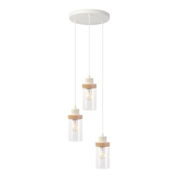 Taklampa med vajer WOODNEST 3xE27/15W/230V furu/krämvit