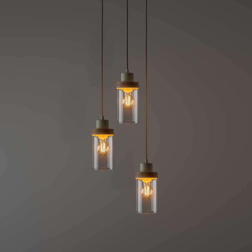Taklampa med vajer WOODNEST 3xE27/15W/230V furu/krämvit