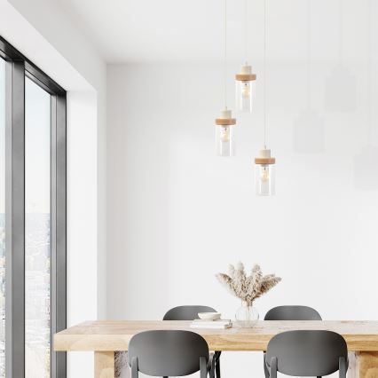 Taklampa med vajer WOODNEST 3xE27/15W/230V furu/krämvit