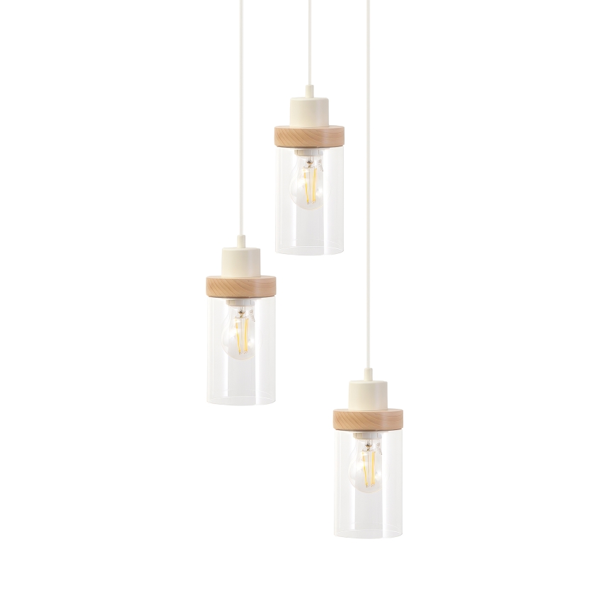 Taklampa med vajer WOODNEST 3xE27/15W/230V furu/krämvit