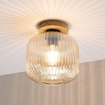 Taklampa MILOU WOOD 1xE27/15W/230V ek/rökbeige Ø 20 cm