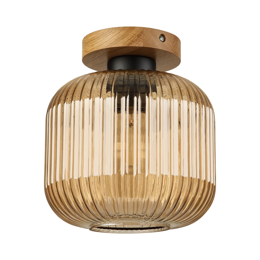 Taklampa MILOU WOOD 1xE27/15W/230V ek/rökbeige Ø 20 cm