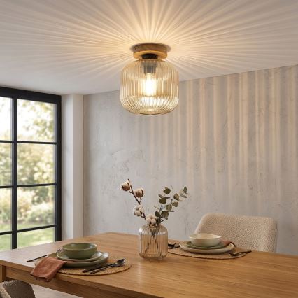 Taklampa MILOU WOOD 1xE27/15W/230V ek/rökbeige Ø 20 cm