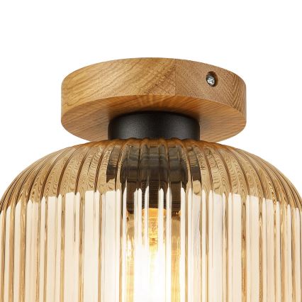 Taklampa MILOU WOOD 1xE27/15W/230V ek/rökbeige Ø 20 cm