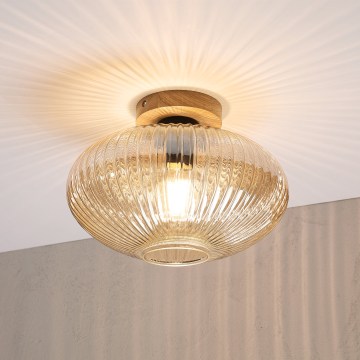 Taklampa MILOU WOOD 1xE27/15W/230V ek/rökbeige Ø 29 cm