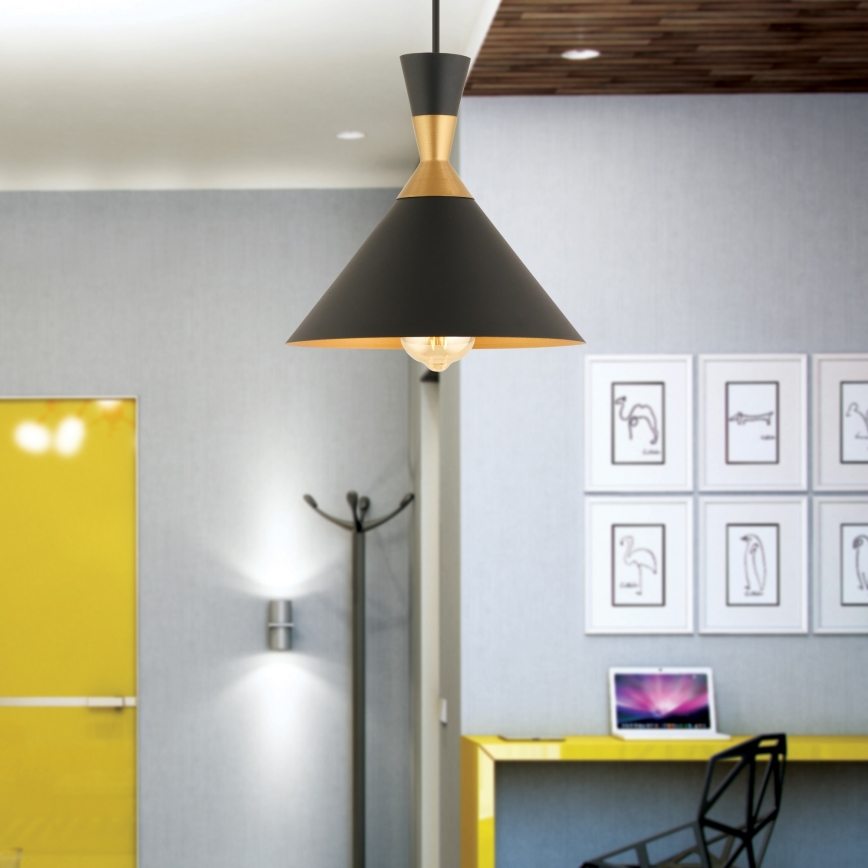 Taklampa MONZA med sladd 1xE27/40W/230V, Ø 25 cm, svart/guld