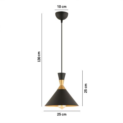 Taklampa MONZA med sladd 1xE27/40W/230V, Ø 25 cm, svart/guld