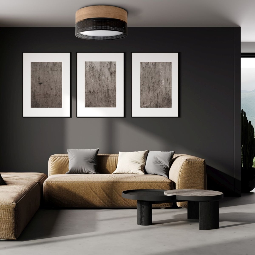 Taklampa NICOL 4xE27/15W/230V Ø 50 cm fanér/svart