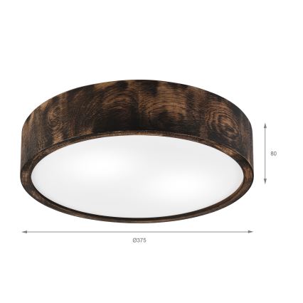 Taklampa OAK SMOKY 2xE27/15W/230V Ø 37,5 cm ek/mörkbrun