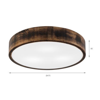 Taklampa OAK SMOKY 3xE27/15W/230V Ø 47,5 cm ek/mörkbrun