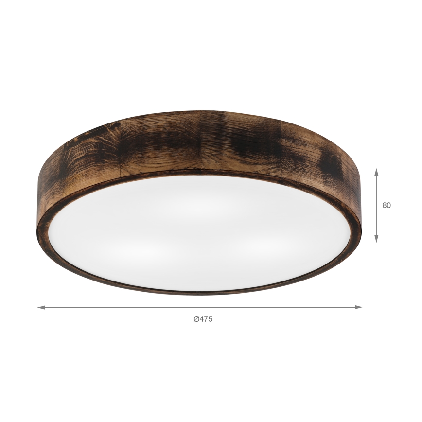 Taklampa OAK SMOKY 3xE27/15W/230V Ø 47,5 cm ek/mörkbrun