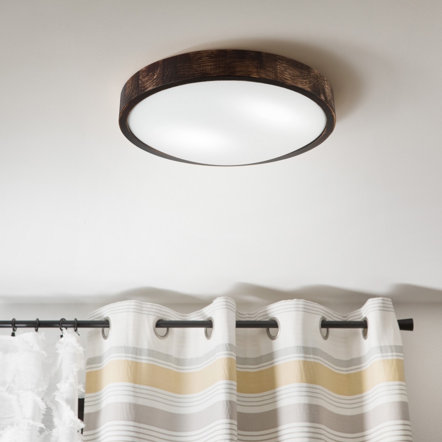 Taklampa OAK SMOKY SLIM 2xE27/15W/230V Ø 37 cm ek/mörkbrun