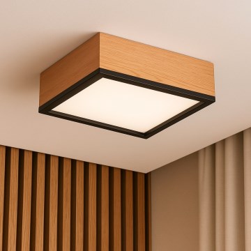 Taklampa OAK SQUARE 2xE27/15W/230V 31x31 cm ek/svart