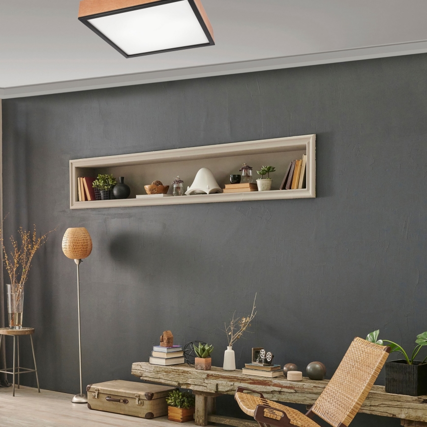 Taklampa OAK SQUARE 4xE27/15W/230V 48x48 cm ek/svart