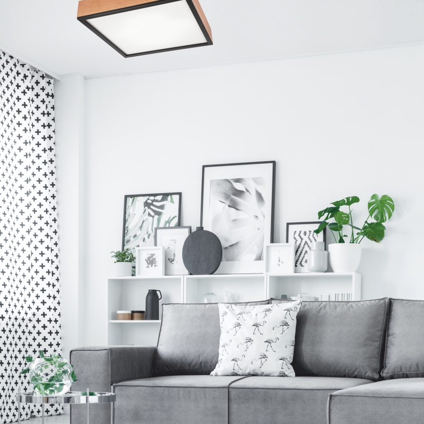 Taklampa OAK SQUARE 4xE27/15W/230V 48x48 cm ek/svart