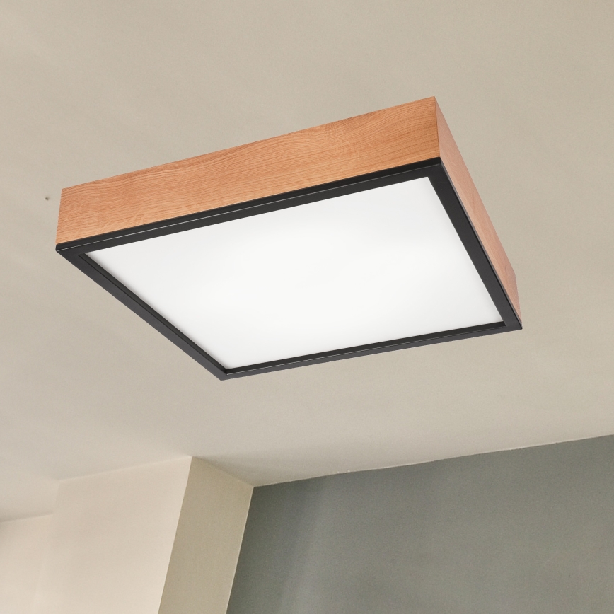 Taklampa OAK SQUARE 4xE27/15W/230V 48x48 cm ek/svart