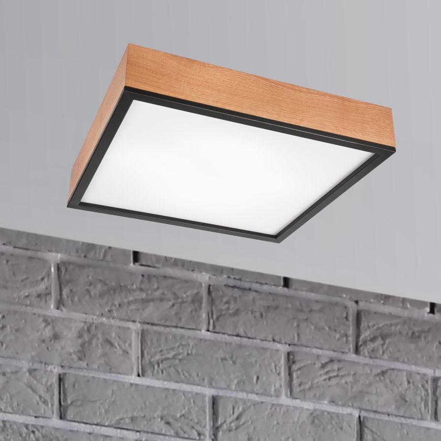 Taklampa OAK SQUARE 4xE27/15W/230V 48x48 cm ek/svart