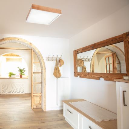 Taklampa OAK SQUARE 4xE27/15W/230V 48x48 cm ek/vit