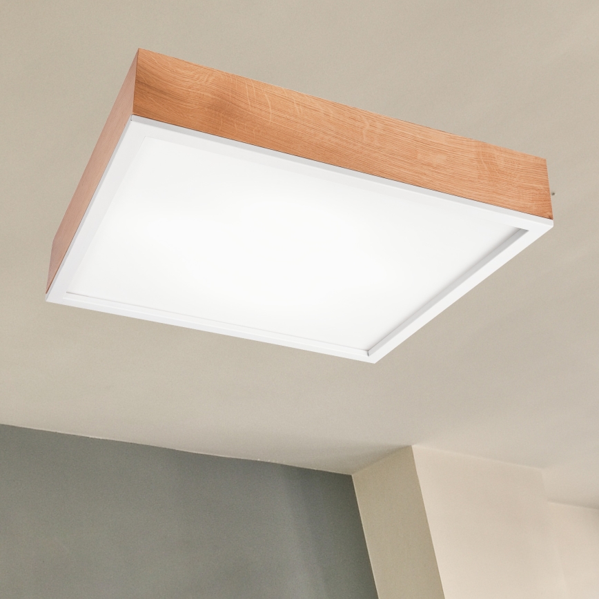 Taklampa OAK SQUARE 4xE27/15W/230V 48x48 cm ek/vit