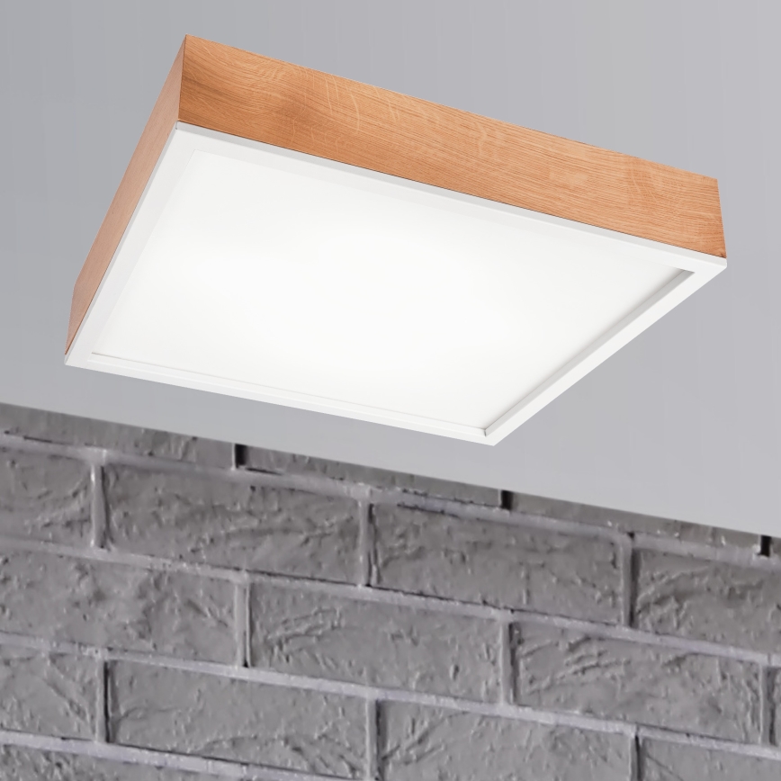 Taklampa OAK SQUARE 4xE27/15W/230V 48x48 cm ek/vit