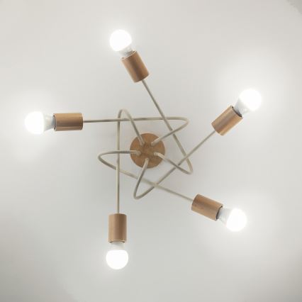 Taklampa OXFORD 5xE27/15W/230V furu/krämvit