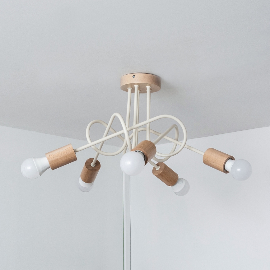 Taklampa OXFORD 5xE27/15W/230V furu/krämvit