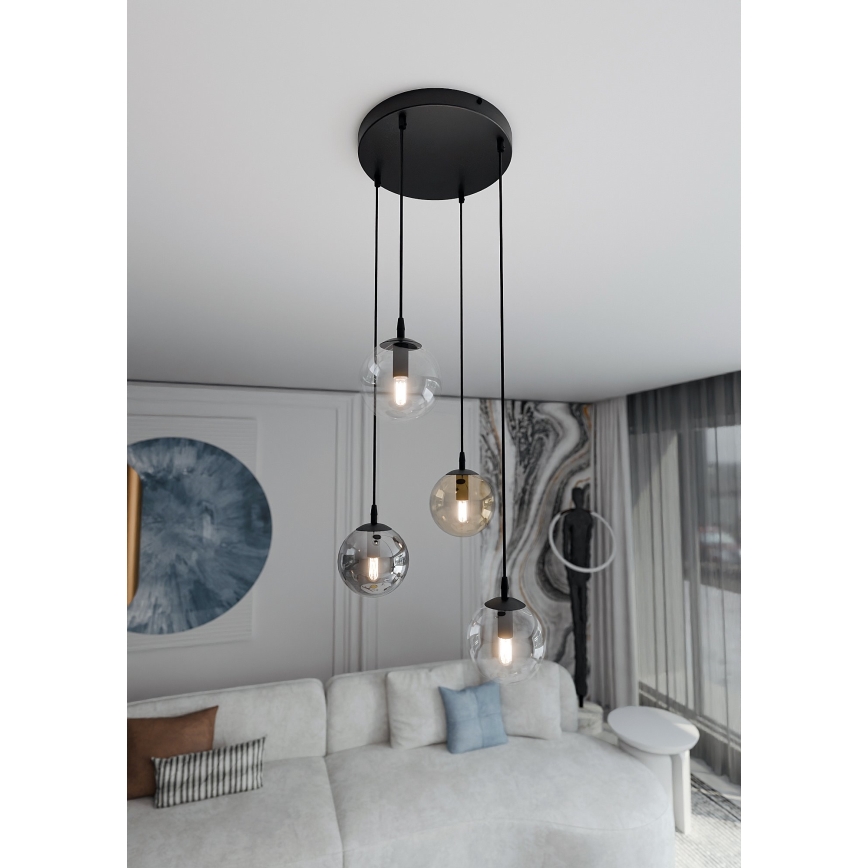 Taklampa med kabel COSMO 4xE14/10W/230V Ø 40 cm svart/klar/rökfärgad/beige