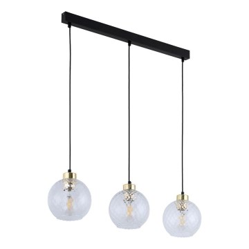 Taklampa på kabel DEVON 3xE27/15W/230V svart/klarglas