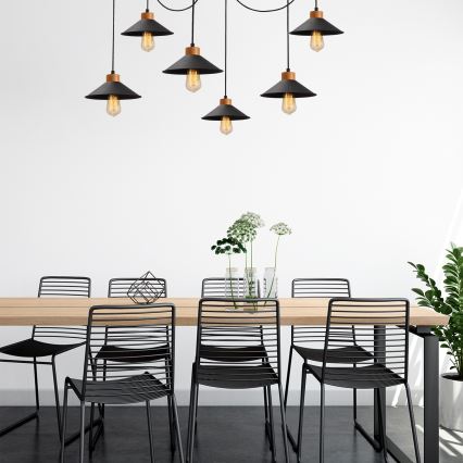 Taklampa på kabel MANAVGAT 6xE27/40W/230V – spindeldesign, svart/brun