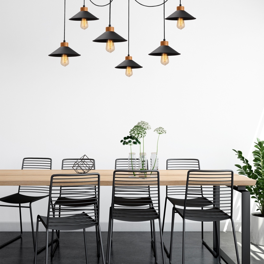 Taklampa på kabel MANAVGAT 6xE27/40W/230V – spindeldesign, svart/brun