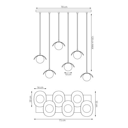 Taklampa på kabel RITUAL 6xG9/8W/230V svart
