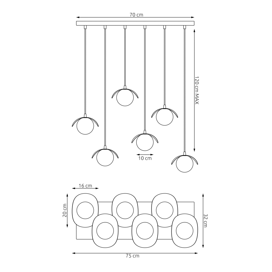 Taklampa på kabel RITUAL 6xG9/8W/230V svart