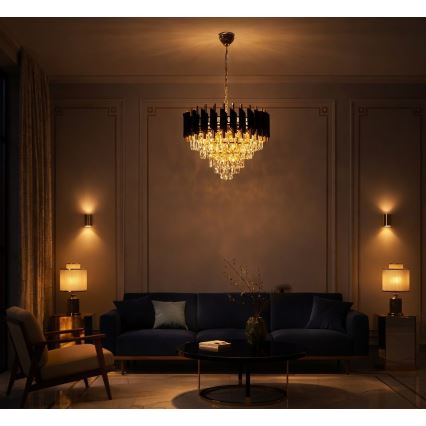 Taklampa på kedja CRISTAL 7xE14/10W/230V Ø 48 cm svart/guld