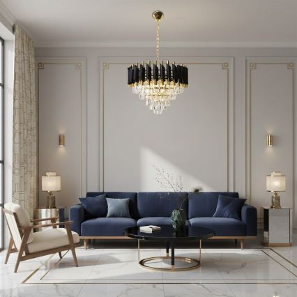 Taklampa på kedja CRISTAL 7xE14/10W/230V Ø 48 cm svart/guld