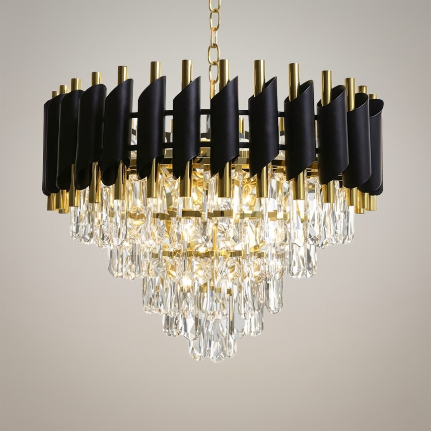 Taklampa på kedja CRISTAL 7xE14/10W/230V Ø 48 cm svart/guld