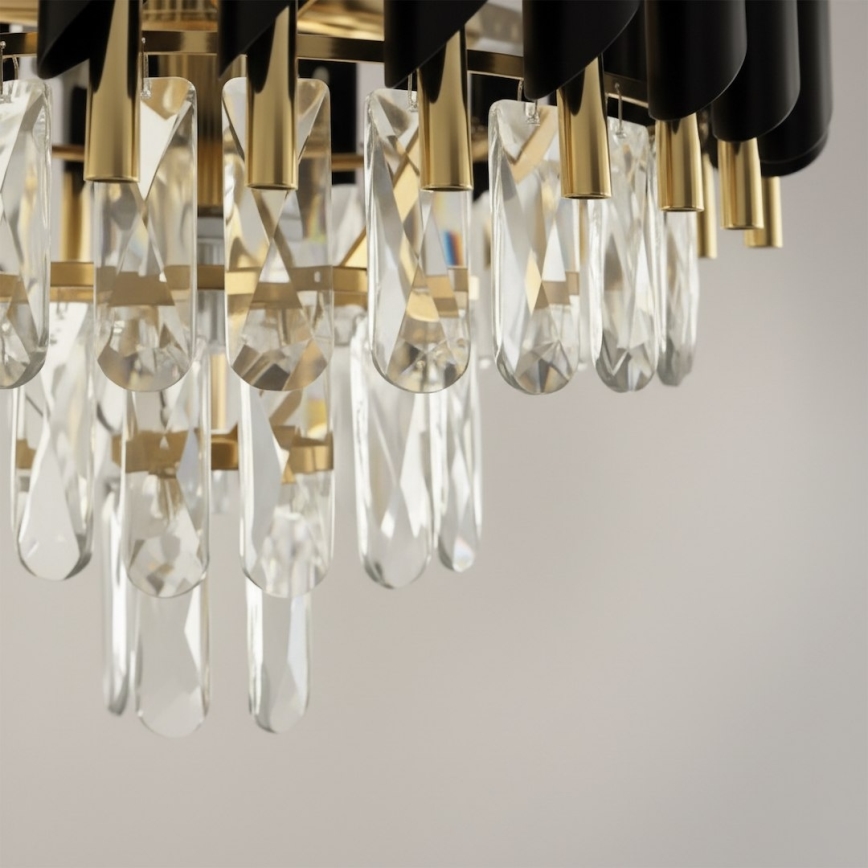 Taklampa på kedja CRISTAL 7xE14/10W/230V Ø 48 cm svart/guld