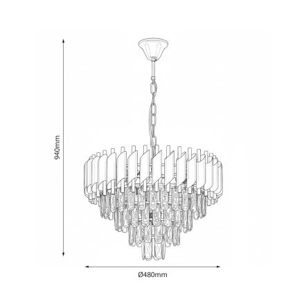 Taklampa på kedja CRISTAL 7xE14/10W/230V Ø 48 cm svart/guld
